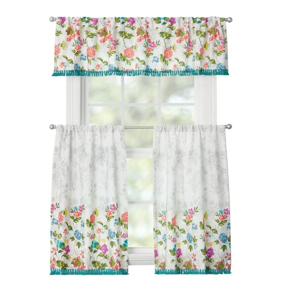Pioneer Woman Blooming Bouquet Kitchen Window Curtain 3-Pc Valance Tier Gift NEW - Picture 1 of 6